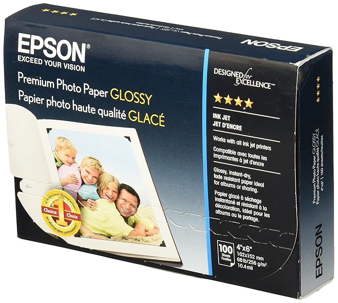 Epson S041727 Premium Photo Paper, 68 lbs., HighGloss, 4 x 6 (Pack of