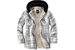 Puwasa Men's Full Zip Sherpa Lined Flannel Jacket Fleece Hooded Plaid Jacket with Hood for Men