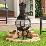 Fire Vida Steel Chiminea Outdoor Heater BBQ Grill Black Antique Gold view 2