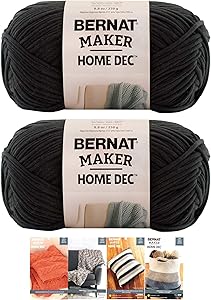 Bernat Maker Home Dec Corded Yarn Bundle 2 Skeins with 4 Patterns 8.8 Ounce Each Skein (Black)