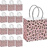 HOME & HOOPLA Pink Lipstick Wild Leopard Print Paper Gift Bags and Party Favor Bags, Size Small 6.5x3.5x6.5 (12 Pack)