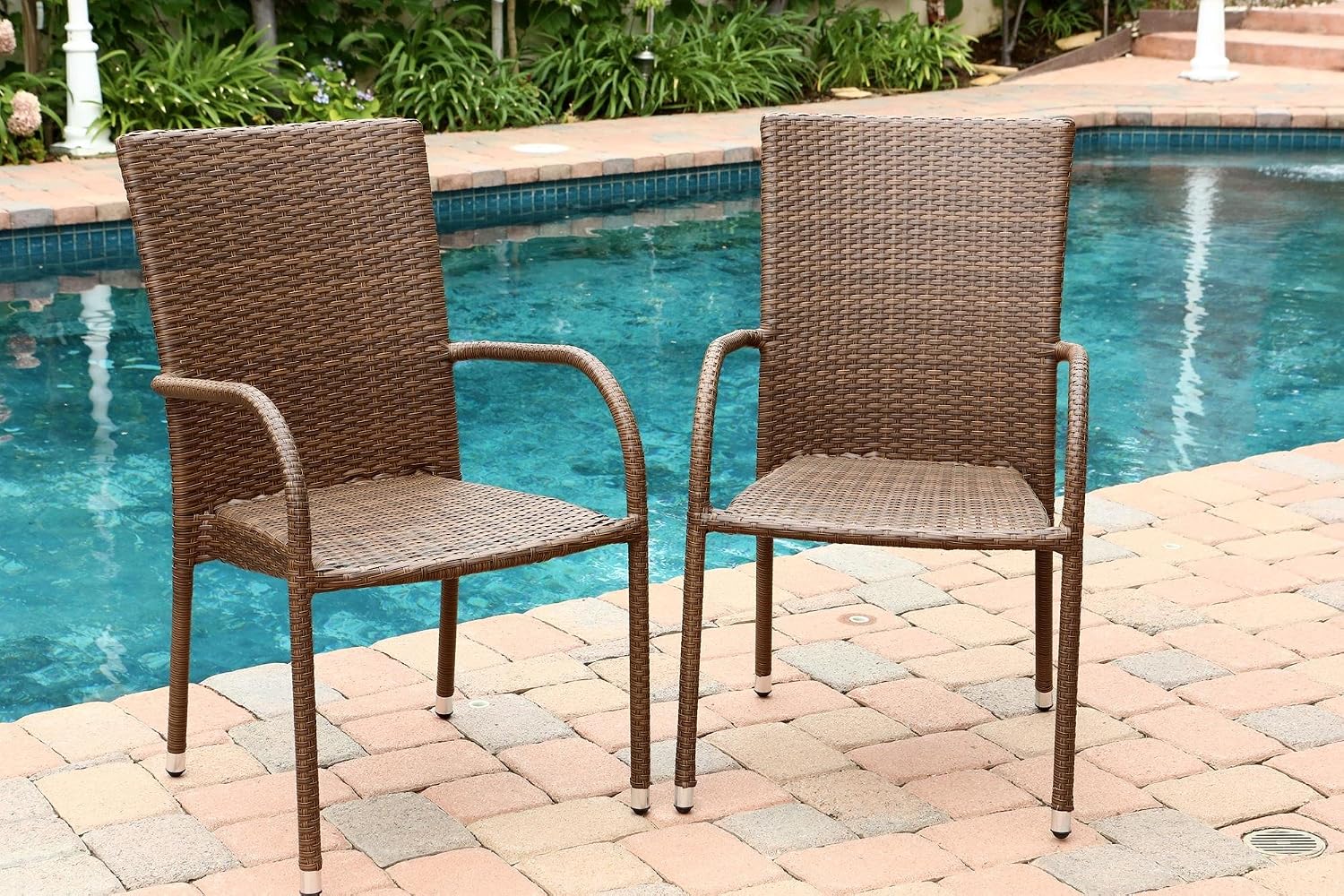 Amazon Com Abbyson Palermo Outdoor Wicker Dining Chair In Brown Set Of 2 Garden Outdoor
