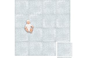 Play Platoon Non-Toxic Extra-Thick Children's Play Mat, 16 Tile - 96 x 96 inch Comfortable Cushiony Foam Floor Puzzle Mat for Kids & Toddlers with 24 x 24 inch Tiles - Grey, Boho Modern