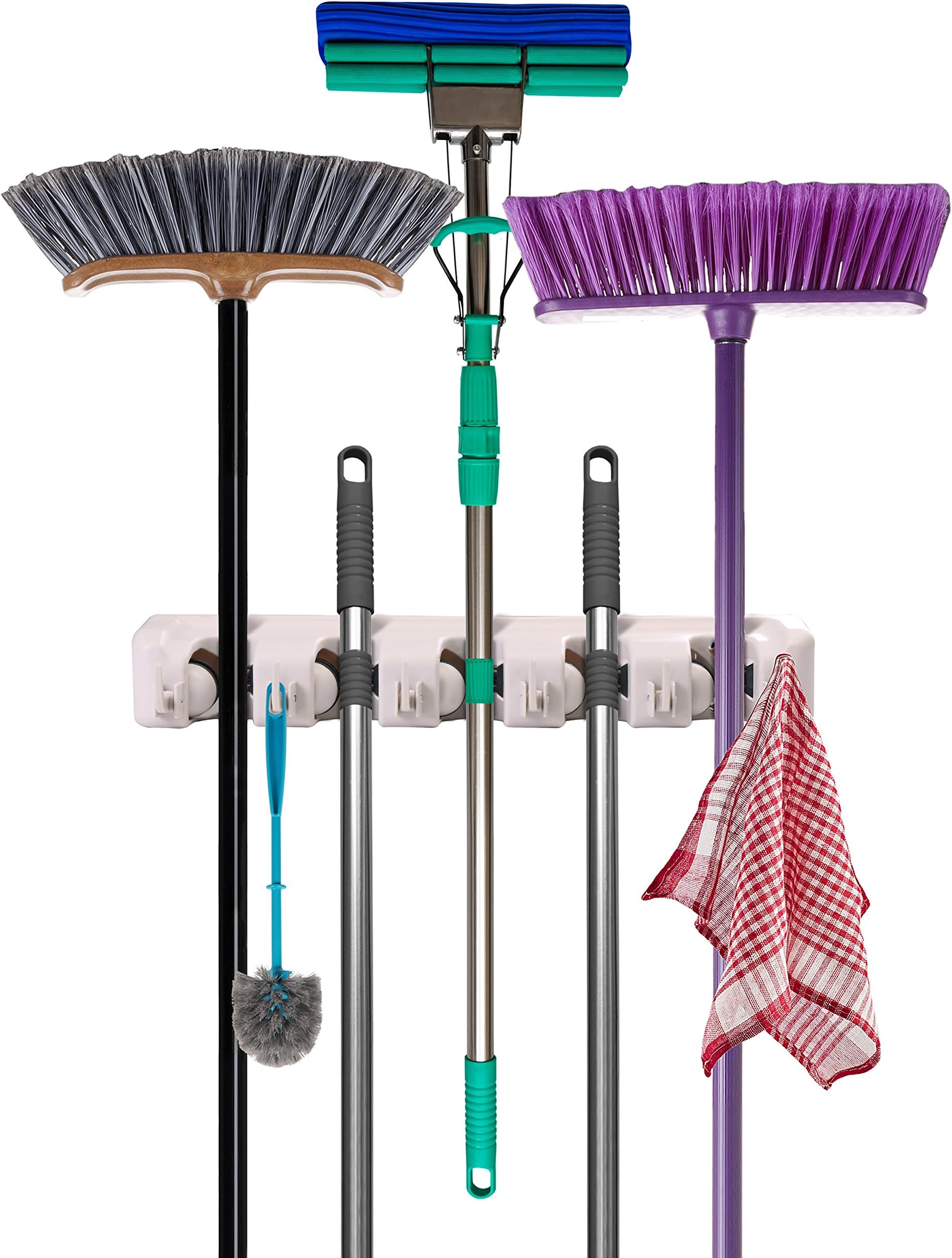 Utopia Home Mop and Broom Holder - Garden Tool Organizer - Wall Mounted Organizer - 5 Slots and 6 Hooks - Easy to Install