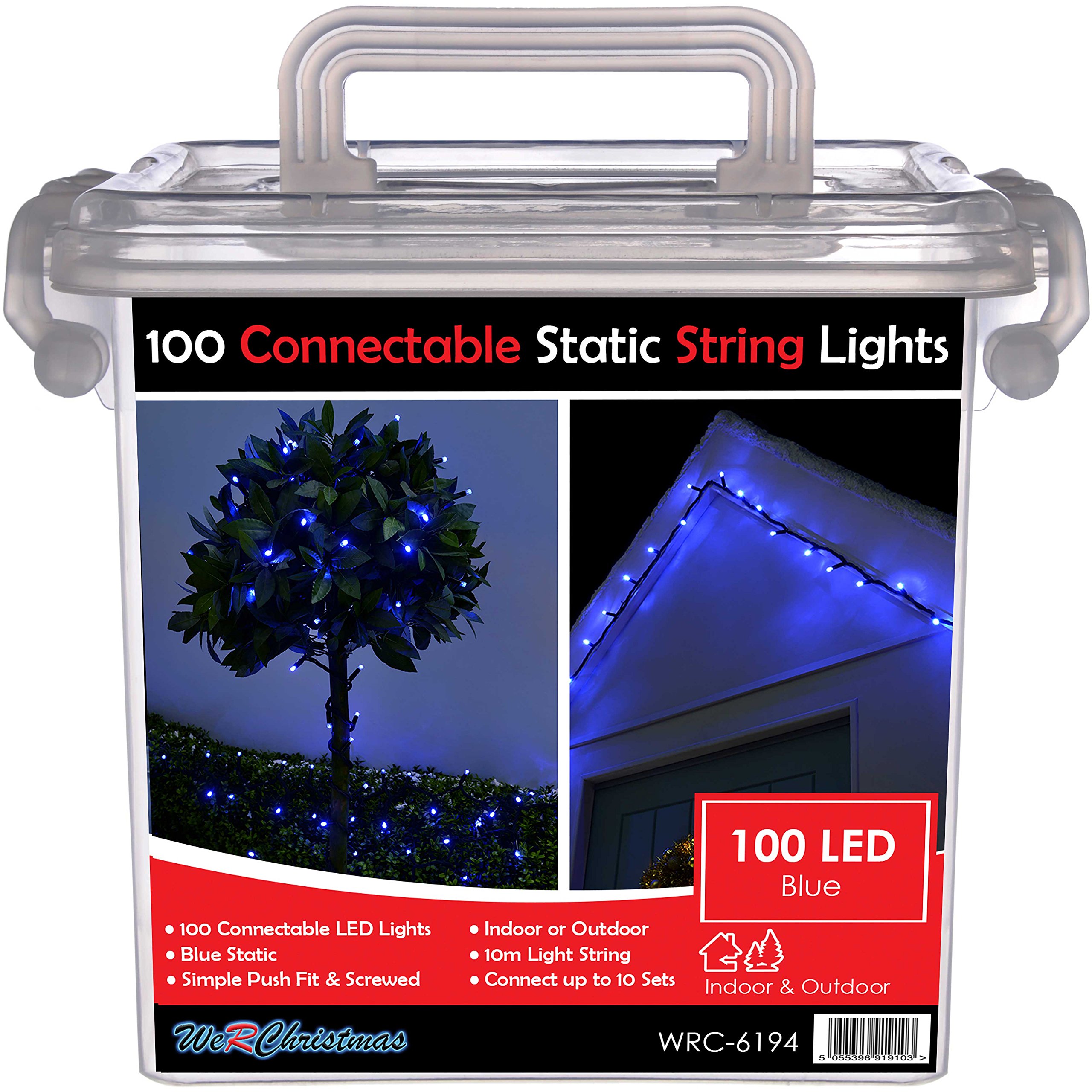 WeRChristmas 100 Connectable Static LED String Lights with 2 Pin Male and Female Connector - 10 m, Blue