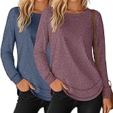 Riyiper 2 Pack Women's Crew Neck Sweatshirts, Cotton Long Sleeve Casual Shirts Loose Fit Tunic Tops Plain Basic Pullover Tees
