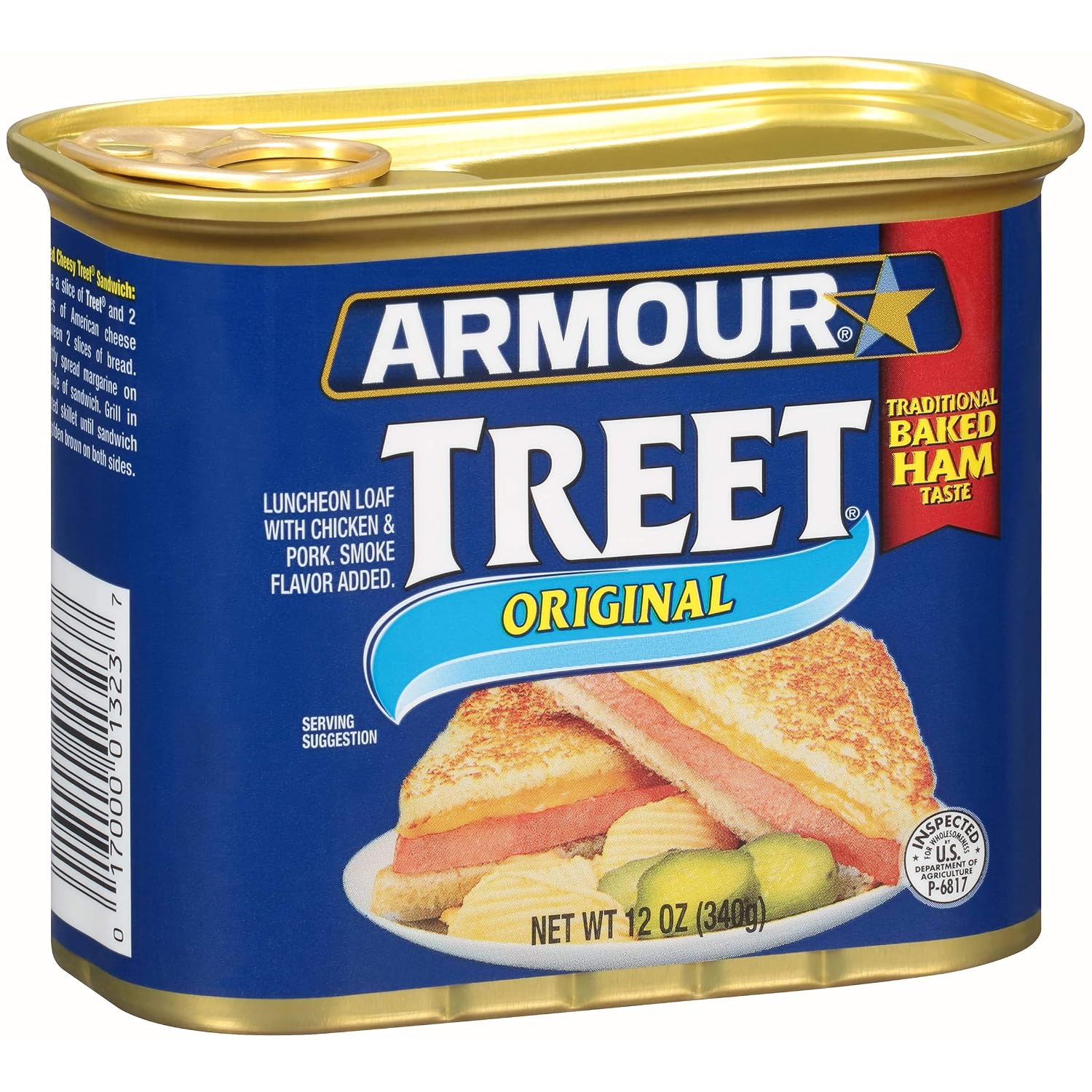 Armour treat luncheon loaf with chicken mechanically separated chicken, pork, Water salt, corn syrup, baked virginia ham seaso (017000013237)