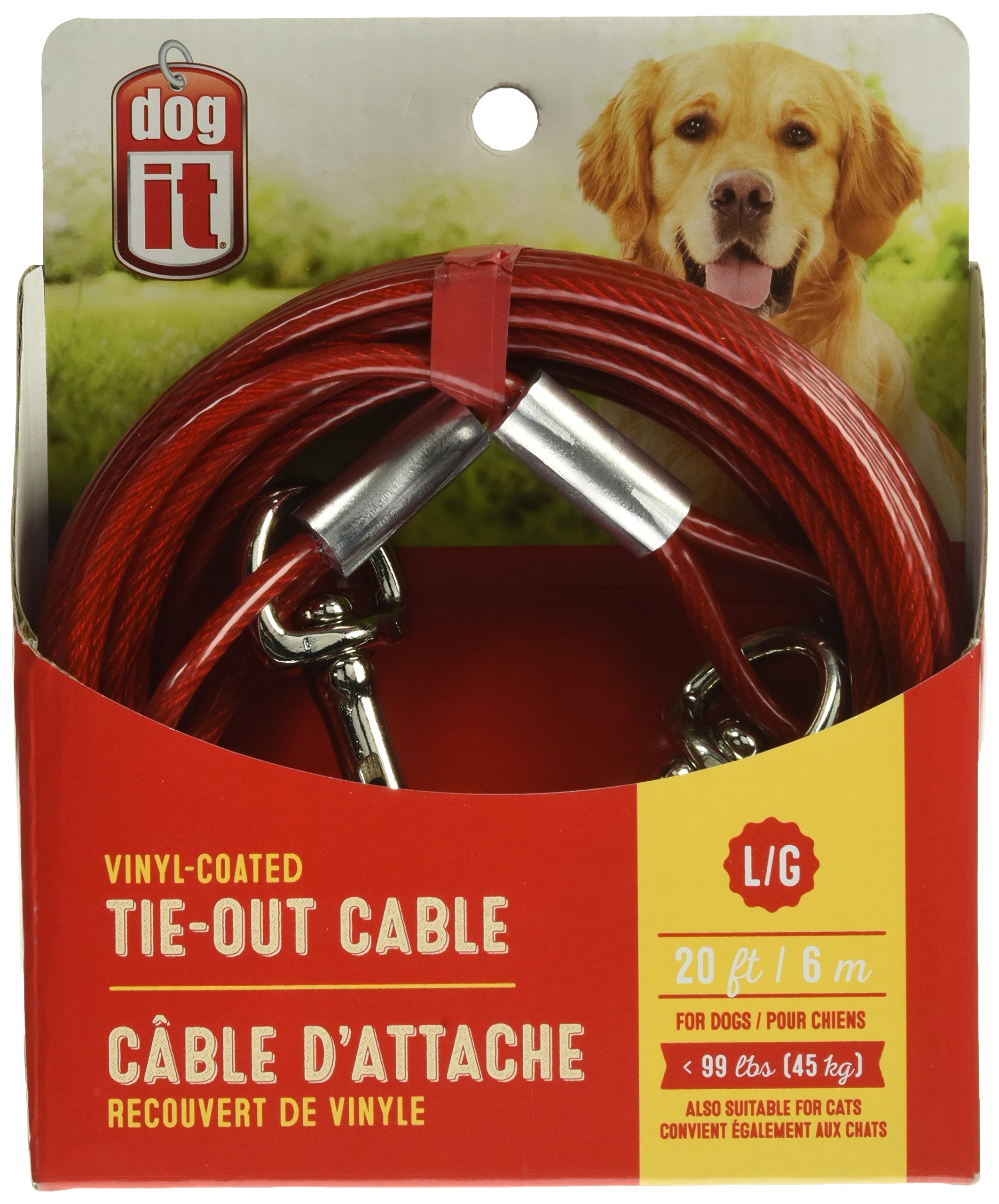 Avenue Tether Dog Tie-Out Cable, Large, 20-Feet, Red