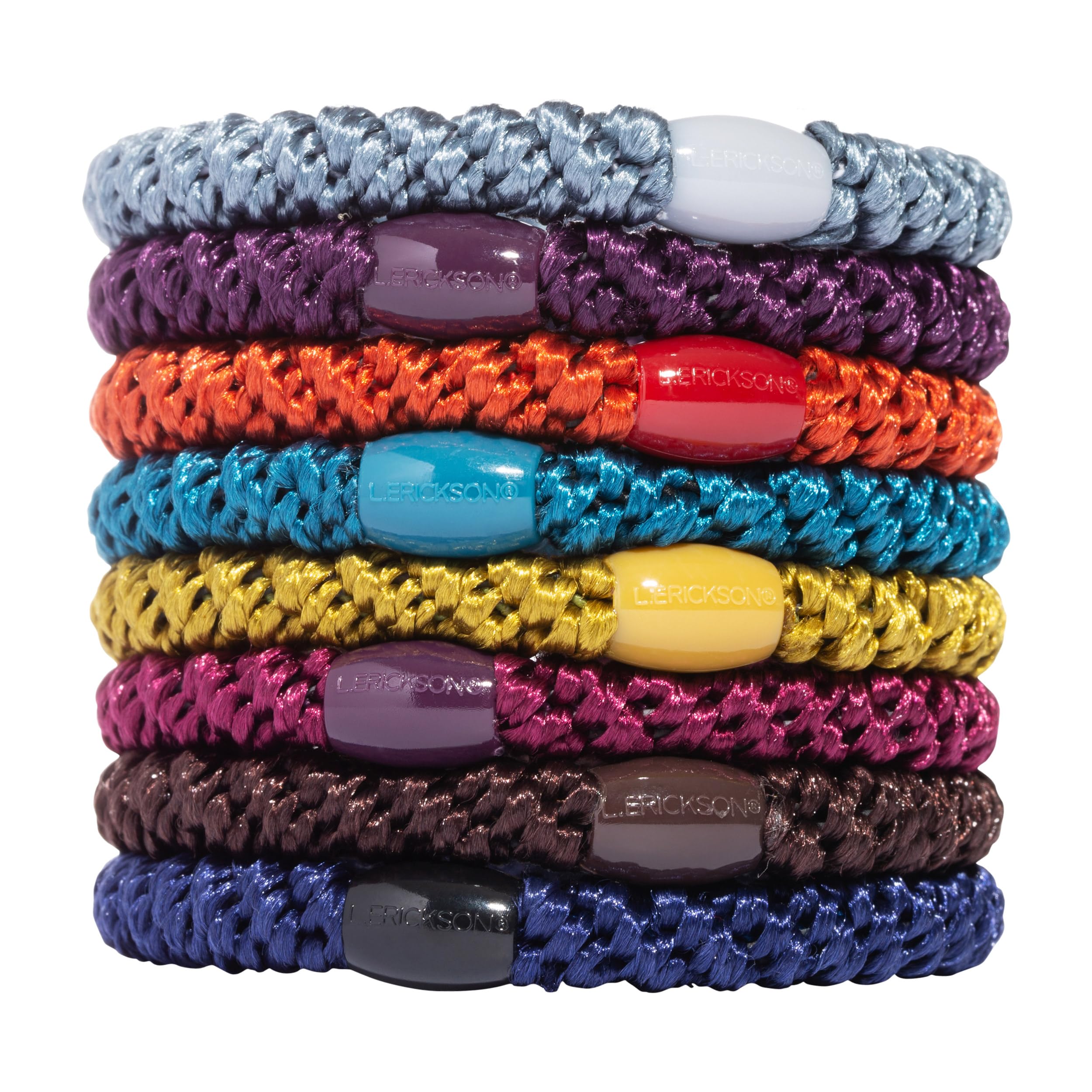 L. Erickson Grab & Go Ponytail Holders, Fall, Set of Eight - Exceptionally Secure with Gentle Hold