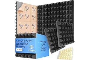 Ekkogo 54-Pack Sound Proof Foam Panels for Walls 12X12X2" Acoustic Foam Panels with Self-Adhesive Easy Installation Pyramid Style for Studio and Home Noise Reduction with Vibredux HD Sound Panels