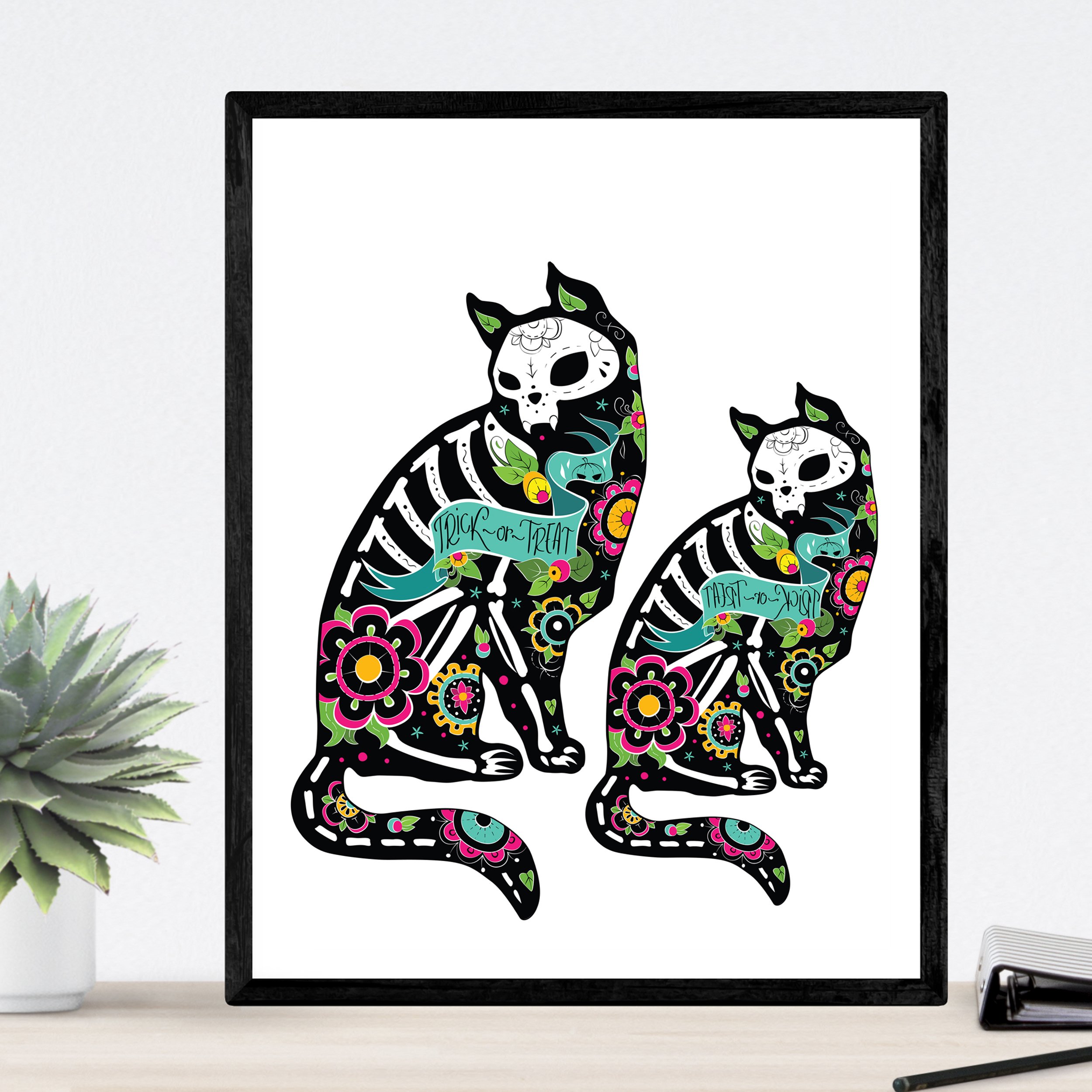 Nacnic 'Mexican Cats' Poster. Colourful Wall Decoration with Animal motifs. Beautifully designed posters for your home, shop, office... Size A3. โ image 1