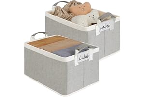 LoforHoney Home Collapsible Storage Bins with Metal Frames, Fabric Storage Baskets for Clothing, Shelf Baskets for Organizing, Closet Storage Bins for Organization, Large, Beige & Gray, 2-Pack