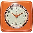Infinity Instruments Retro – 9 Inch Square Silent Non-Ticking Mid Century Modern – Kitchen, School, Classroom – Vintage Decorative – Orange