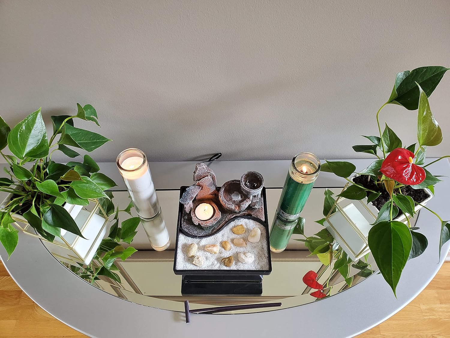 Germanda Indoor Relaxation Tabletop Zen Garden Decor With Water Fountain Tealight Candle Holder and Accessories Automatic Pump with Power Switch with Calming Natural Water Sound for Home or Office: Health & Personal Care