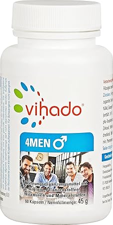 Vihado 4MEN Kapseln - Fruchtbarkeit + Testosteronspiegel + Sperma + Hormontätigkeit + gegen Müdigkeit, 60 Kapseln, 1er Pack (