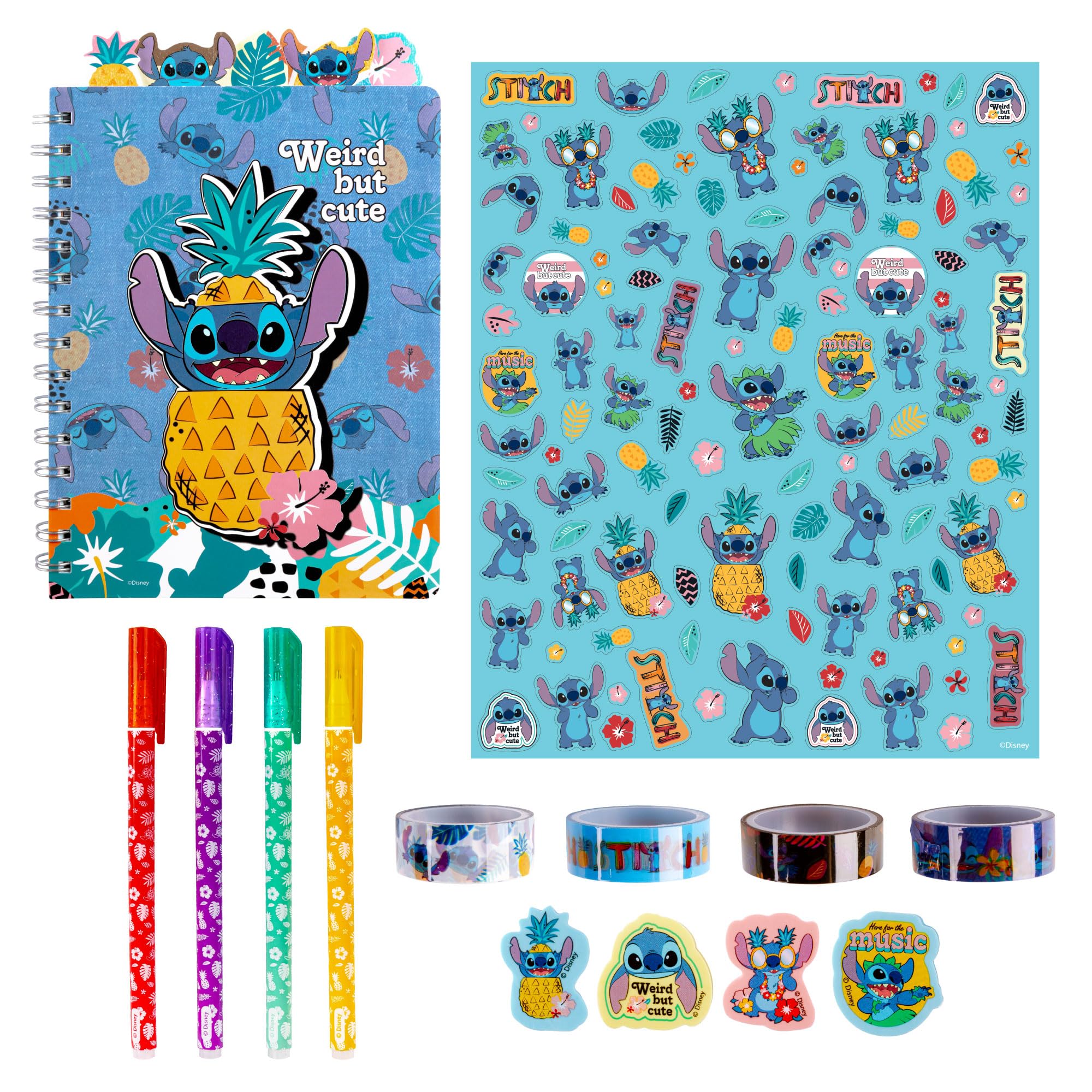 Fashion Angels Disney Stitch Journal Gift Set, Includes Journal, Stickers, Gel Pens, Erasers & Rolls of Tape, Ideal & Cute Stationery Set for Kids & Teens