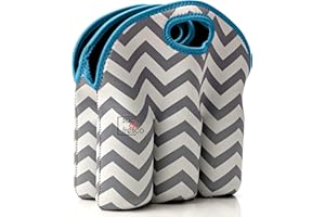 Vettore Sac al Fresco Neoprene 6 Pack Bottle Carrier, Extra Thick Insulated Baby Bottle Cooler Bag Keeps Baby Bottles Cold or Warm (gray chevron blue trim)