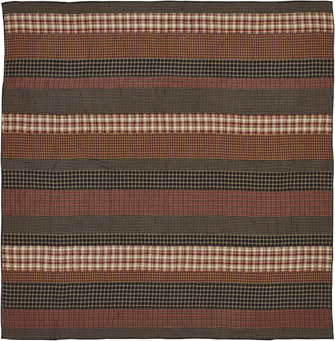 VHC Brands Rustic Beckham Cotton Pre-Washed Patchwork Striped Square Queen Bedding Accessory, Quilt 90x90, Rust Red: Home & Kitchen