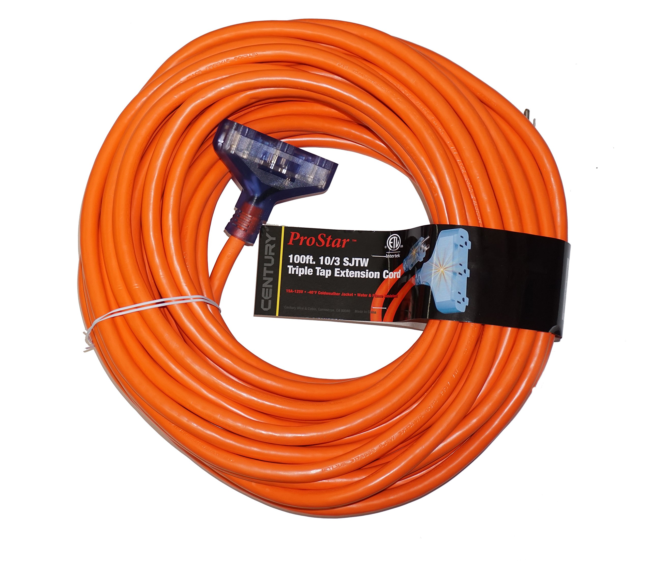 ProStar 100 Foot 10 Gauge SJTW 3 Conductor Triple Tap Extension Cord