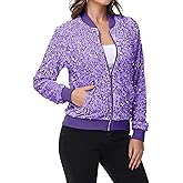 Anna-Kaci Women's Sparkly Sequin Jacket Zipper Long Sleeve Glitter Sequin Bomber Jacket with Pockets