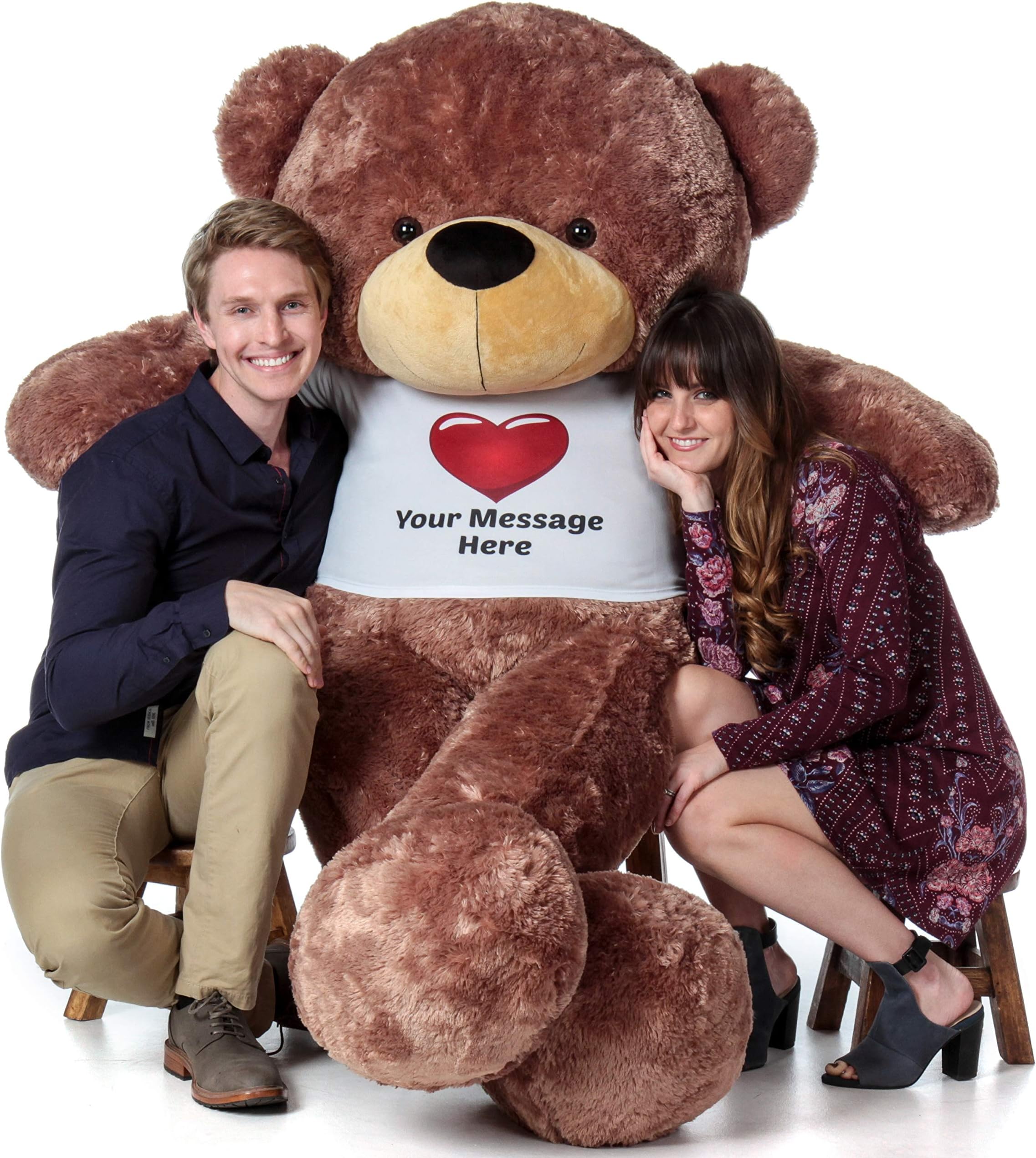 Personalized Life Size 6 Foot Giant Teddy Bear Cuddles with Red Heart T-Shirt (Mocha Brown)