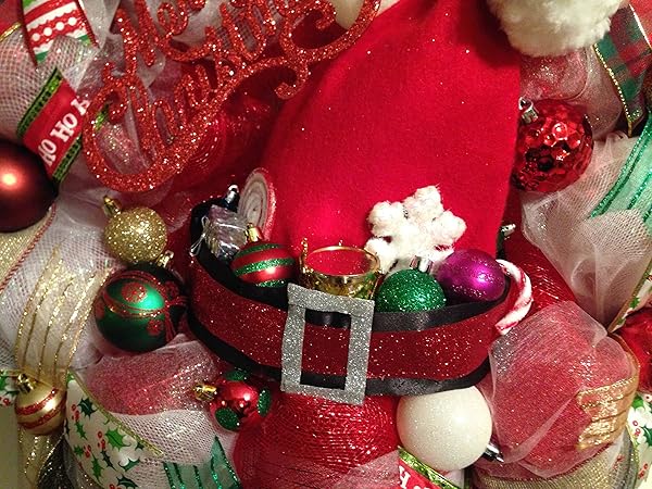 NEW HANDMADE CHRISTMAS SANTA DECO MESH WREATH WITH SANTA HAT AND LEGS AND IT LIGHTS UP!!