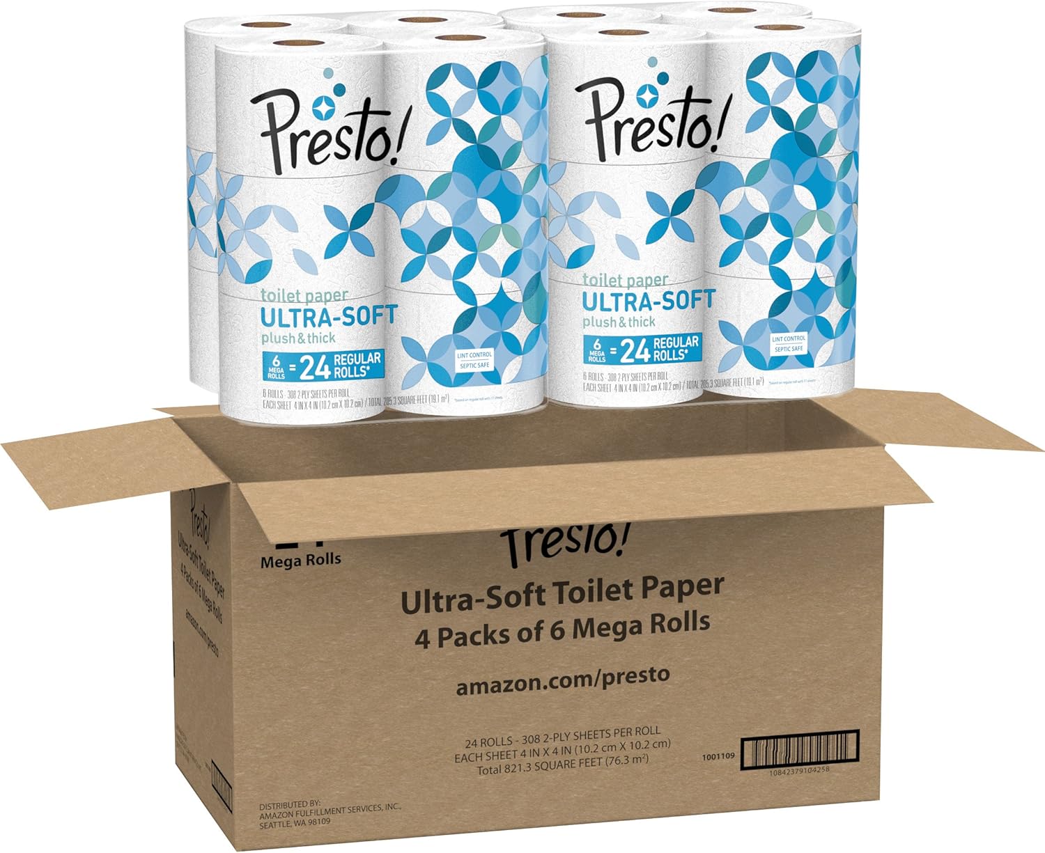  Brand - Presto! 308-Sheet Mega Roll Toilet Paper, Ultra-Soft, 24 Count: Health & Personal Care