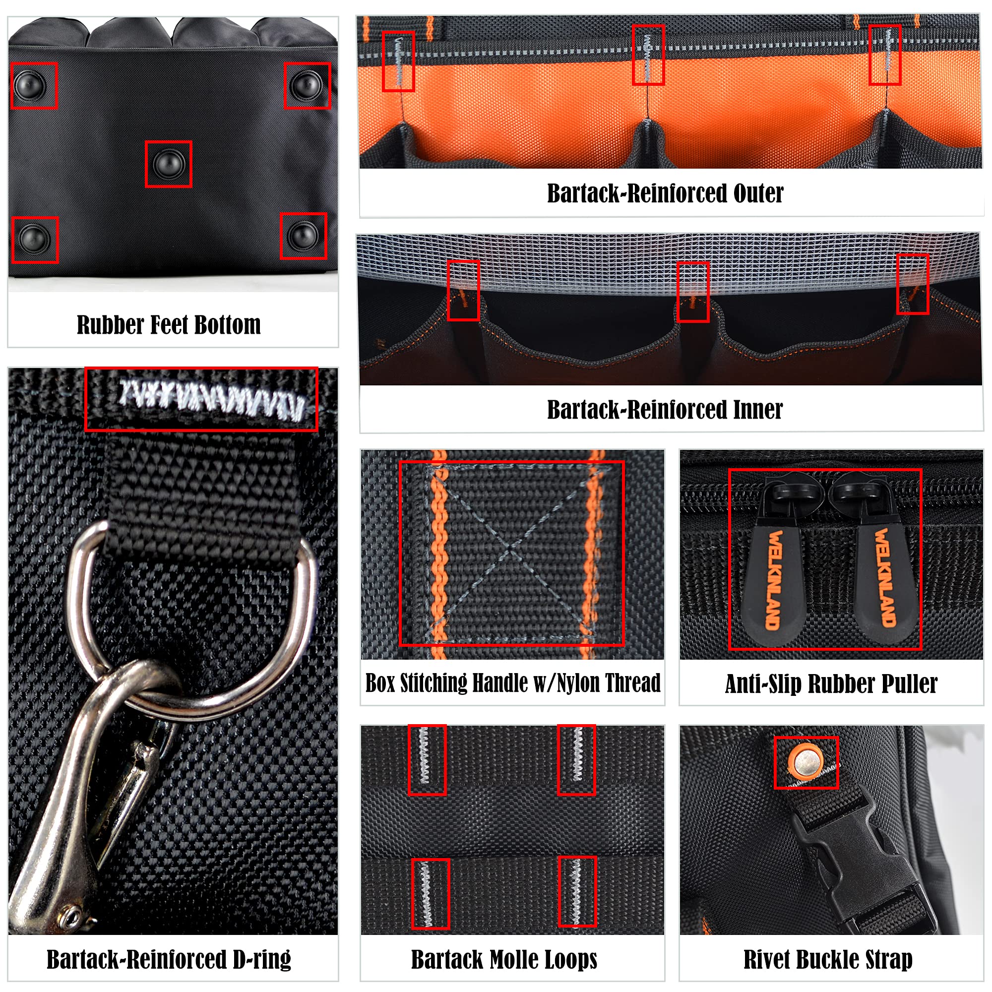 WELKINLAND 20-Inch Electrician tool bag, Heavy-duty tool bags for electricians, Tool bag organizer, HVAC tool bag, Maintenance tools bag, Tool bags for men, Tool tote bag, Tool bags for construction