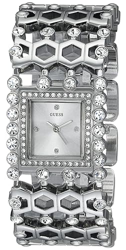 GUESS Women's U0574L1 Feminine Silver-Tone Jewelry-Inspired Watch with Genuine Crystals & Self-Adjsutable Links