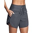 ISEEGZ Womens 5.5" Swim Shorts High Waisted Board Shorts with Pockets Quick Dry UPF 50+ Beach Shorts with Liner