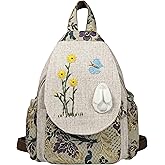 HUANGGUOSHU Boho Knit Mini Backpack - Handmade, Multi-Pocket, Secure Zipper, Gift for Women - Travel, School (Bunny)