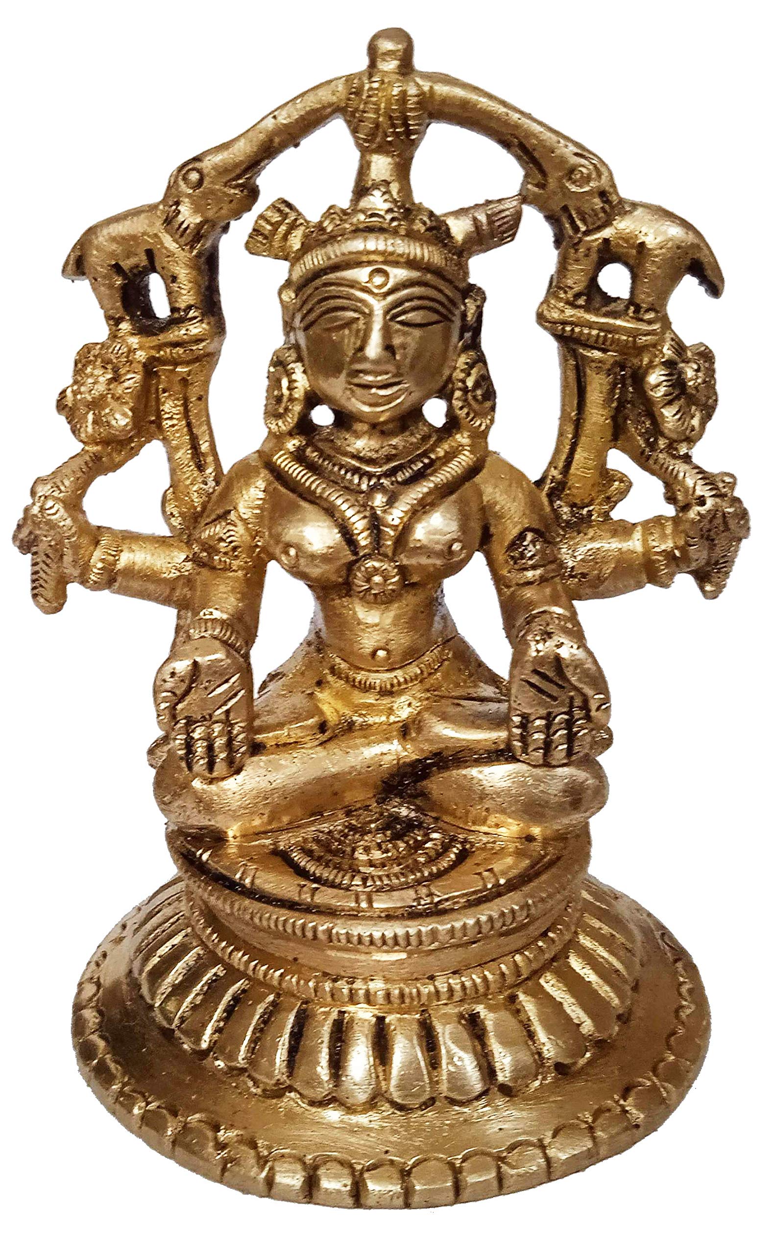 Purpledip Brass Idol Gaja Lakshmi: Collectible Statue Ma Laxmi with Elephants (12255)