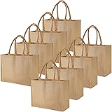 BeeGreen 8 Pack Burlap Jute Tote Bags Bulk X-Large Beach Tote Bags with Inner Zipper Pocket & Handles W16.5“×H13”×D7.25“ Blan