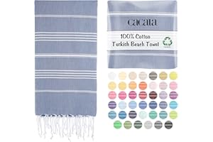 Cacala Lightweight and Thin Turkish Beach Towel 100% Cotton Sand-Free and Quick-Drying Goodness Perfect as an Extra Large Travel Towel, Beach Accessory, or Gift for Beach Lovers, 37 x 70