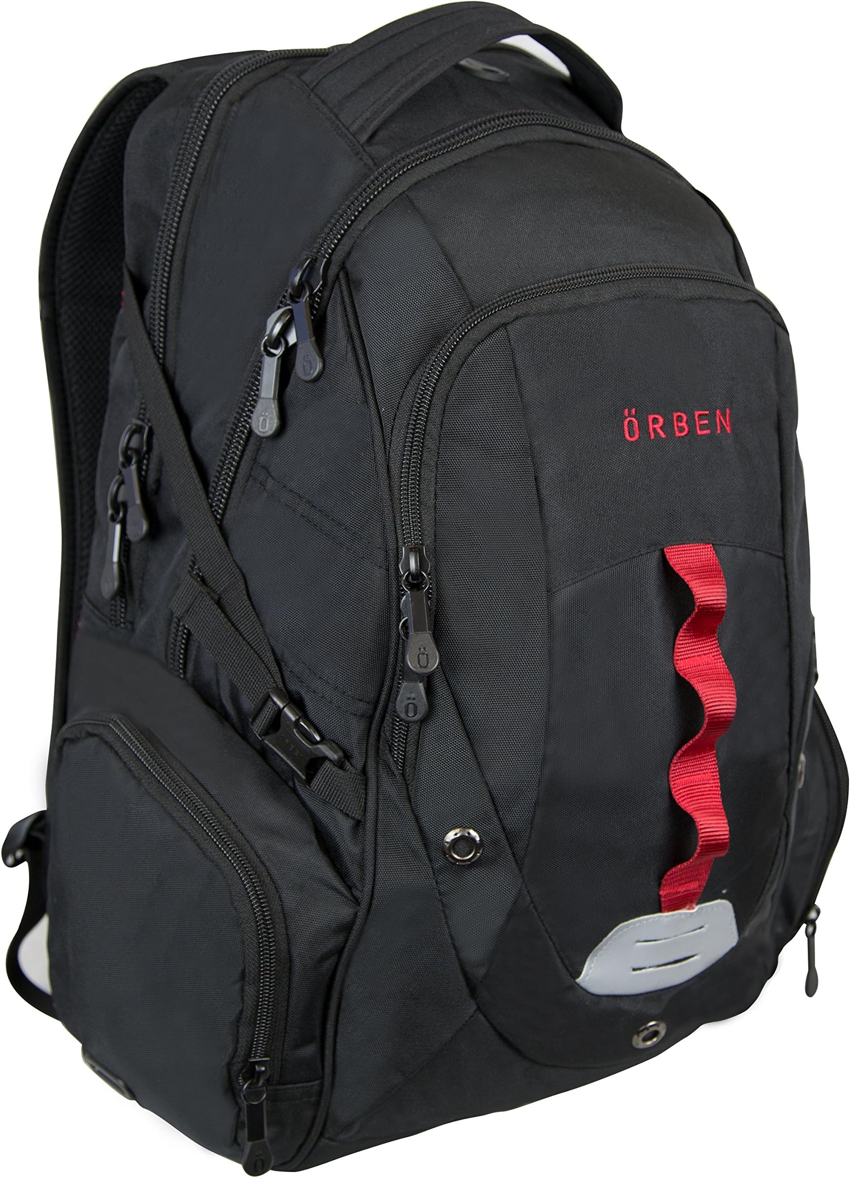 ORBEN Trooper Backpack, Fits 15" Laptop with Tablet Sleeve and Headphone Pass Through Unisex Outdoor Travel Sports Bag with Safety Reflective Tab (red)