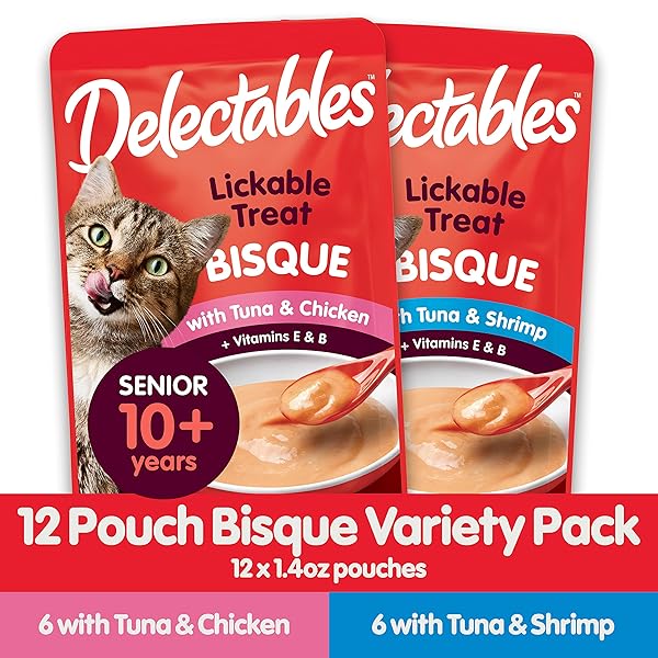 HARTZ DELECTABLES BISQUE LICKABLE WET CAT TREATS FOR SENIOR CATS, SENIOR VARIETY 12 COUNTT