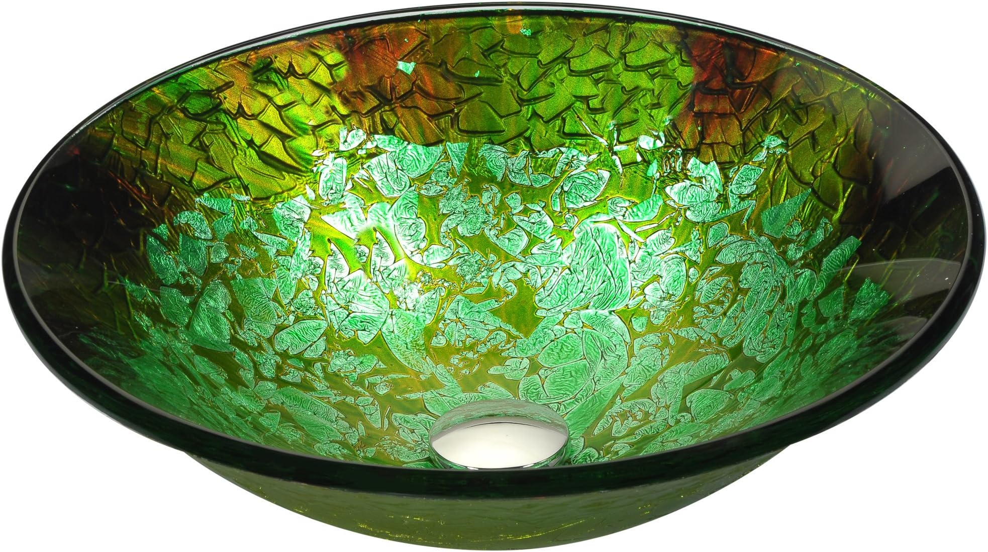 ANZZI Chrona Tempered Glass Vessel Bowl Sink in Green | Top Mount Bathroom Sinks Above Counter | Asian Floral Pattern Round Vanity Countertop Sink Bowl with Pop Up Drain | LS-AZ213