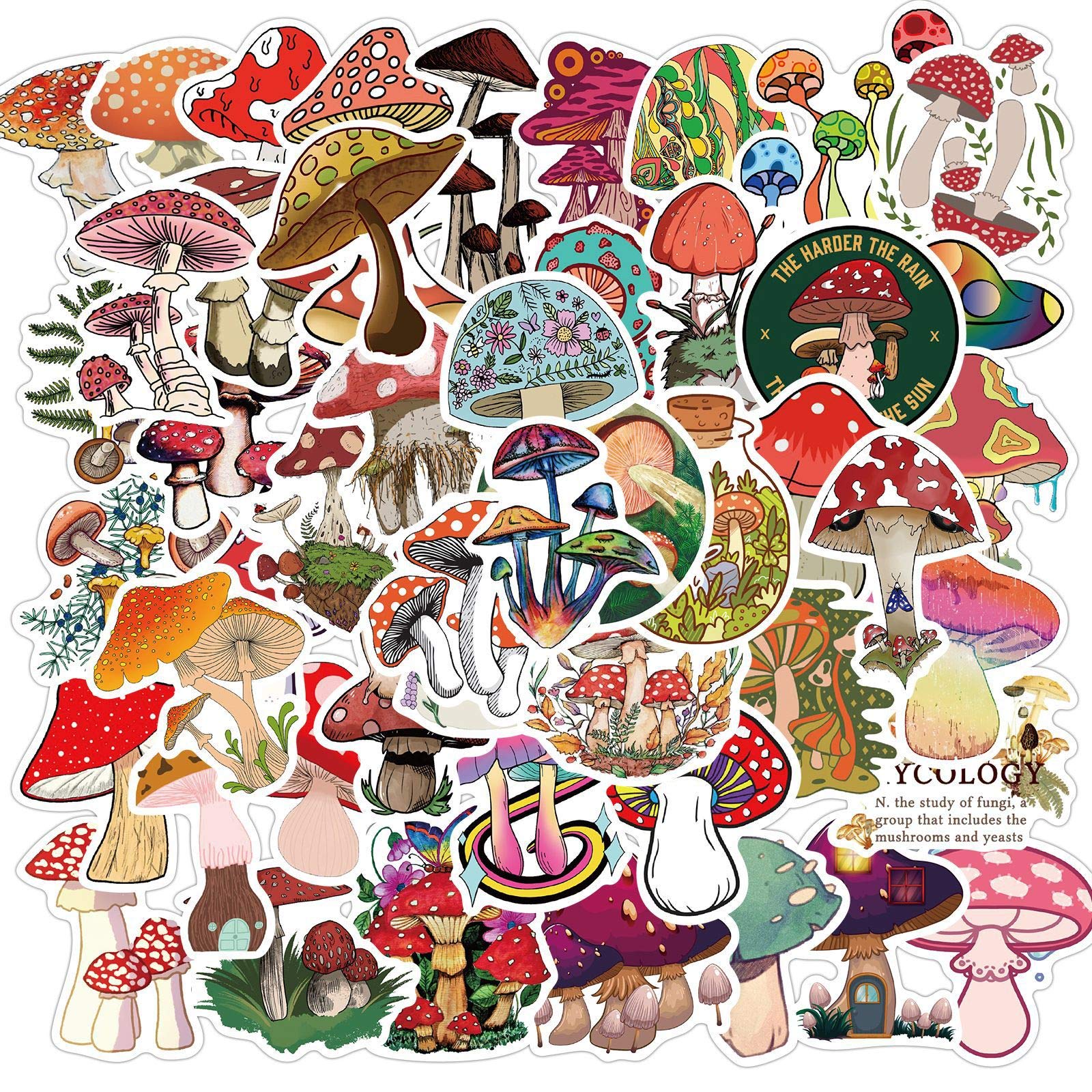 50Pcs Cute Mushroom Stickers for Water Bottles Tumbler Luggage Skateboard Bumper Scrapbook Mug, Sticker Gift for Kids Teens Adults