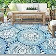 Alfolo Outdoor Plastic Straw Rug Waterproof OutdoorRug Camping Mat BohoOutdoor Carpet 9x12 for Patios Clearance Camper Rugs for Outside Blue Indoor Rug Stain Resistant RV Patio Mat