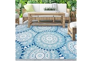 Alfolo Outdoor Plastic Straw Rug 9x12 Outdoor Rug Waterproof Camping Mat BohoOutdoor Carpet for Patios Clearance Camper Rugs for Outside Blue Indoor Rug Stain Resistant RV Patio Mat