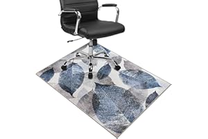 SAIKOOWA Office Chair Mat for Hardwood Floor, 36"x48" Office Rug Easy to Move,Floor Mat for Office Chair,Rolling Chair Mat - Office Home Anti-Slip Desk Chair Mat for Laminate/Tile Floor, Blue Leaf