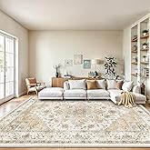 AMADA HOMEFURNISHING 9x12 Area Rugs, Low-Profile Large Washable Area Rug with Non-Slip Backing & Durable Edge Binding, Vintage Rugs for Living Room, Bedroom & Dinning Room