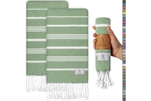 OSSANO Turkish Hand Towel Set of 2 - Decorative Towels for Kitchen and Bathroom - Versitale - Tea, Face, Hand, Guest, Dish, Bath Towels - Olive Green