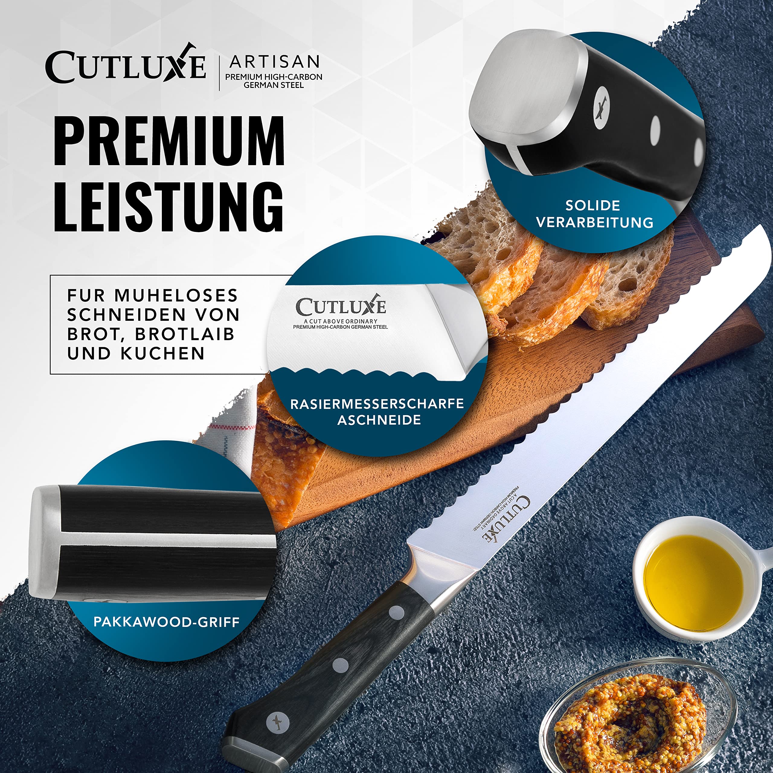 Cutluxe Brotmesser 25cm mit Wellenschliff – Brotschneidemesser Brötchenmesser Küchenmesser Kochmesser – Ergonomisches Design & Extrem Scharf 9