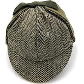 Clans Of Scotland Genuine Harris Tweed Deerstalker Hat &ndash; Scottish Traditional Two Peaks And Ear Flaps Autumn Spring Winter Green Herringbone Single Piece X-Large
