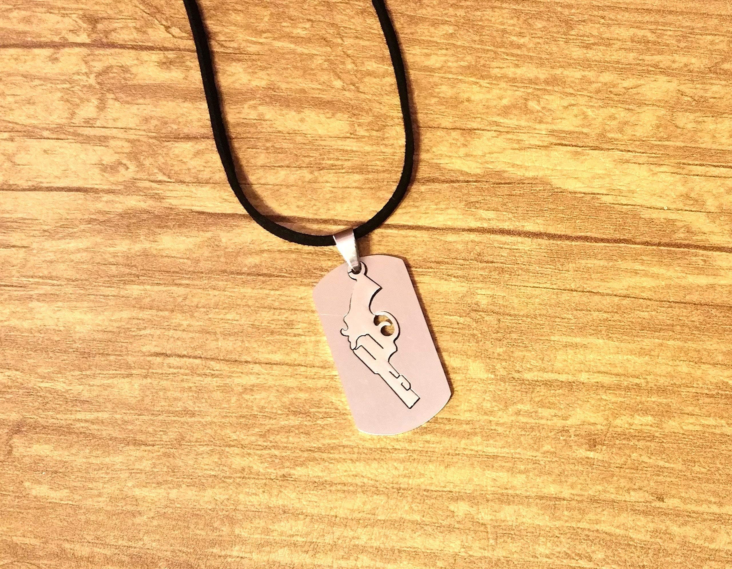 Cutout Pistol Dog Tag Pendant Necklace