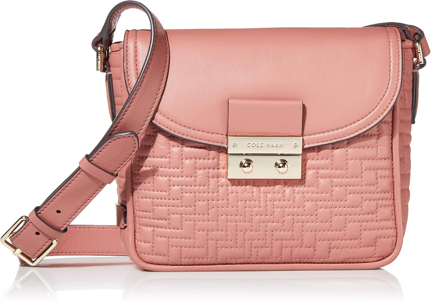 Cole Haan Lock Group Quilted Crossbody, withered Rose Handbags
