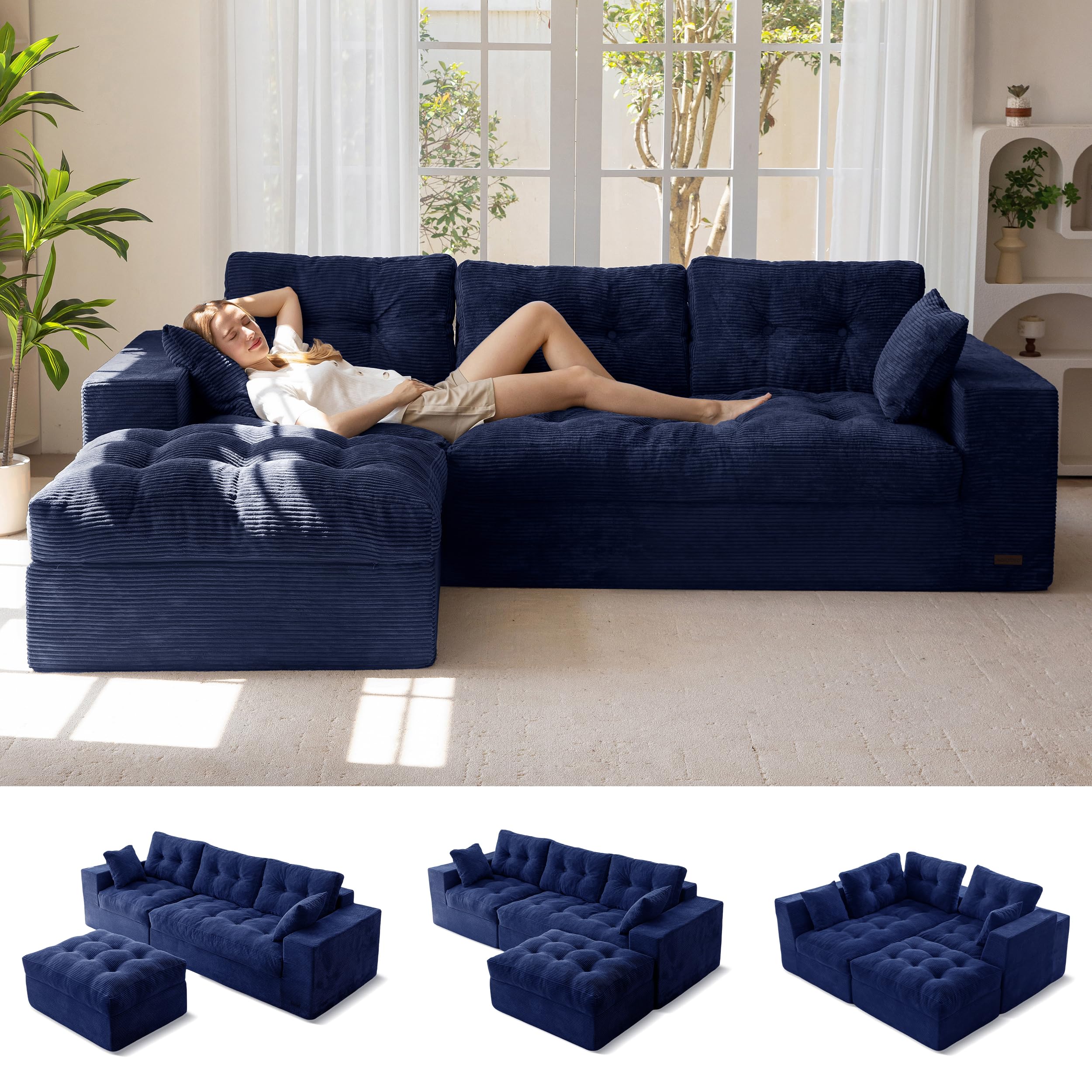 Photo 1 of *********INCOMPLETE ITEM, THIS COUCH IS MISSING BOX #3 OUT OF 4 TOTAL*************
104" L Shaped Modular Sectional Sofa with Ottoman, Cloud Boneless Couch with Layered Cushion, Upholstered Sofa in a Box, Flexible Module Combination for Living Room, No As