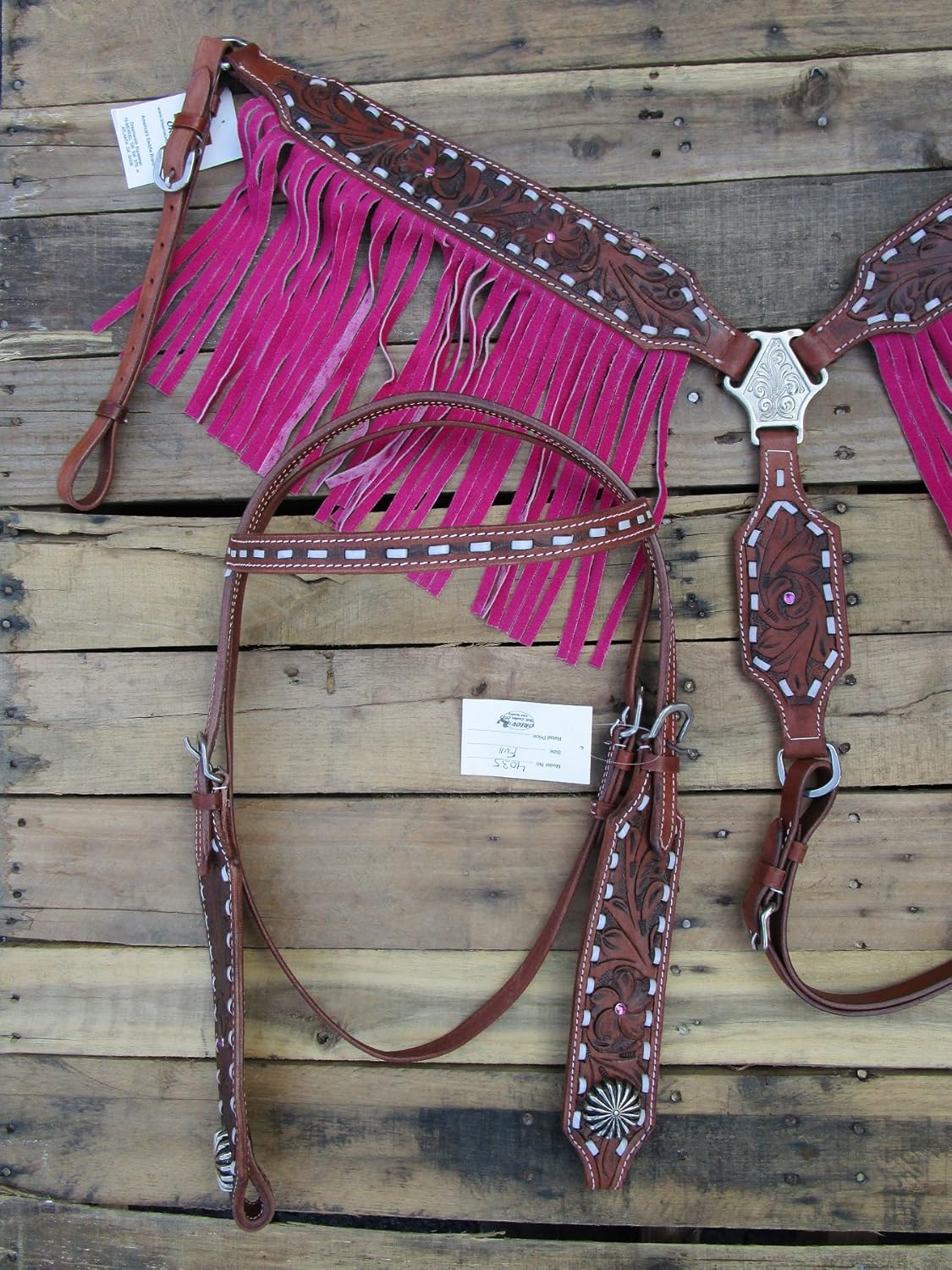 Pro Headstall Breast Collar Set Pink Fringe Leather Western