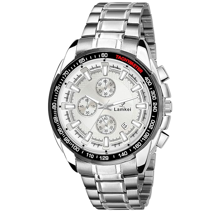 Lamkei Premium Imported Working Chronograph Silver Dial Silver Stainless Steel Chain Men�s Watch � LMK-0061